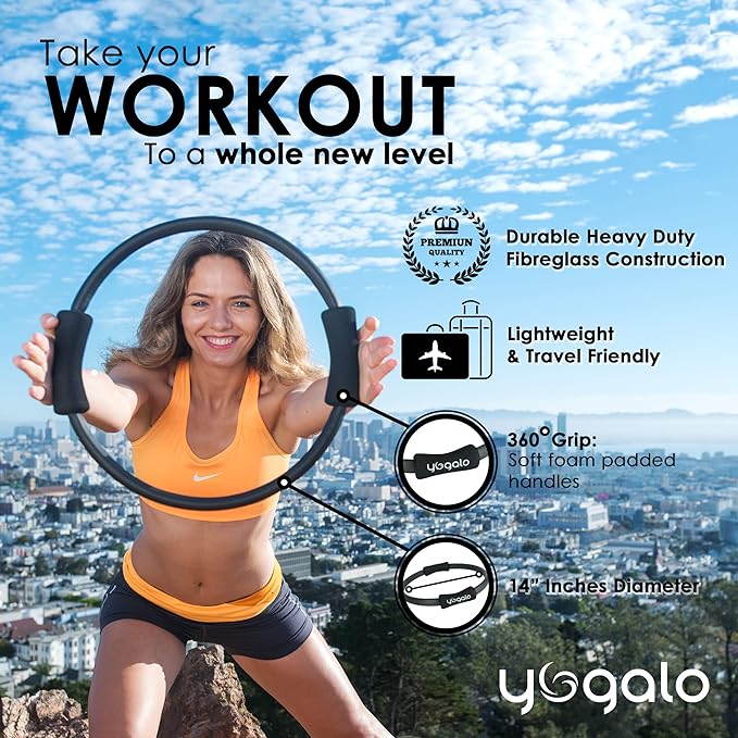 Pilates Ring and Ball Set with 3 Resistance Bands - Pilates Equipment for Home Workout - Magic Circle Pilates Ring 14 Inch to Tone, Sculpt and Strengthen - Fitness Ring for Yoga and Pilates