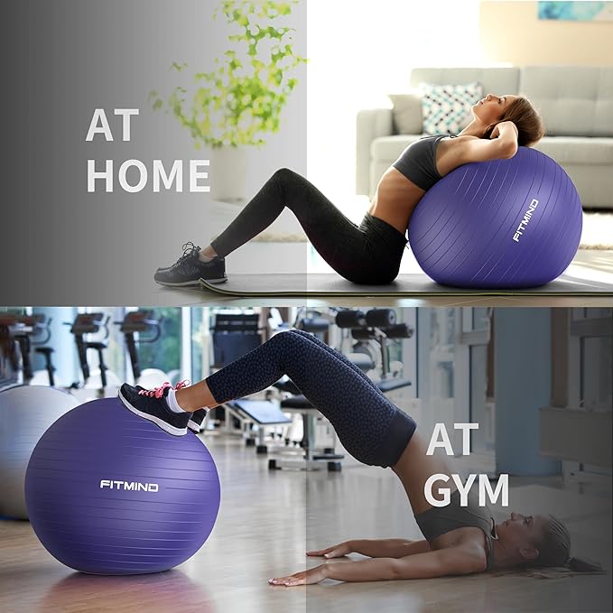 FITMIND_ Extra Thick Exercise Ball Yoga Ball 22in/26in/30in for Workout Pregnancy Stability,Anti-Burst and Slip Resistant Swiss Ball with Pump for Yoga, Pilates, Fitness,Birthing,Physical Therapy