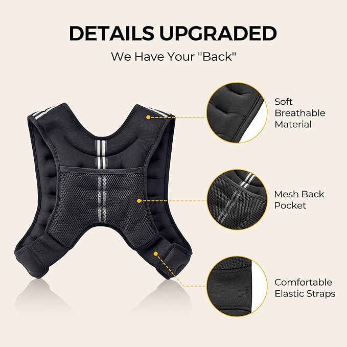 PACEARTH Weighted Vest,4lb/6lb/10lb/12lb/16lb/20lb/25lb/30lb Weight Vest with Reflective Stripe, Body Weight Vests Adjustable for Men, Women Workout, Strength Training, Running, Walking, Jogging