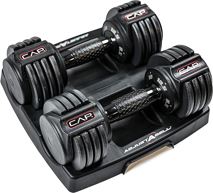 CAP Barbell ADJUSTABELL Adjustable Round Dumbbell Weights - Singles & Pairs | 12.5 lb, 25 lb & 55 lb | Multiple Handle Options
