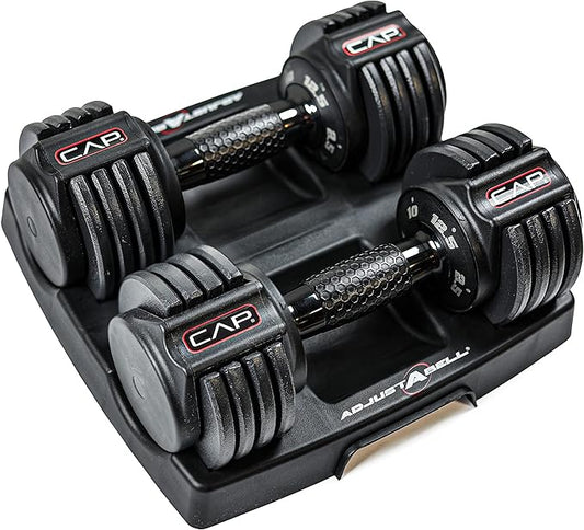 CAP Barbell ADJUSTABELL Adjustable Round Dumbbell Weights - Singles & Pairs | 12.5 lb, 25 lb & 55 lb | Multiple Handle Options