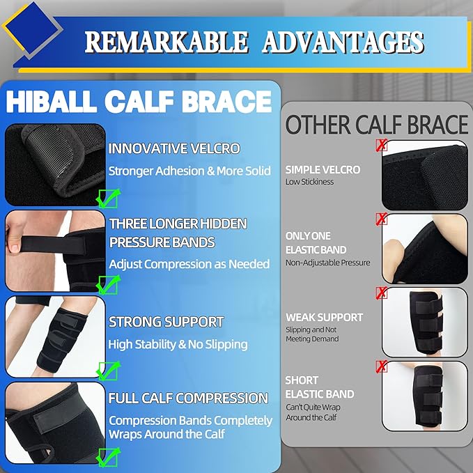 Hiball Adjustable Calf Brace for Men Women, Lower Leg Compression Wrap, Calf Compression Sleeve with Six Nylon Buckle Pressure Strips, Shin Splint & Calf Support for Torn Calf Muscle, Varicose Veins