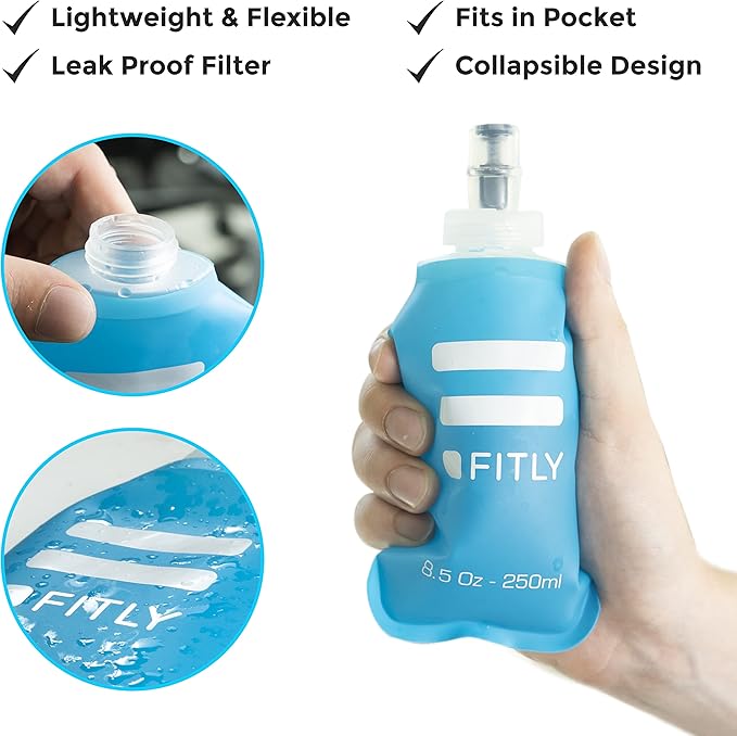 Soft Flask - Shrink As You Drink Soft Water Bottle for Hydration Pack - Folding Water Bottle Ideal for Running, Hiking, Cycling, Climbing & Rigorous Activity