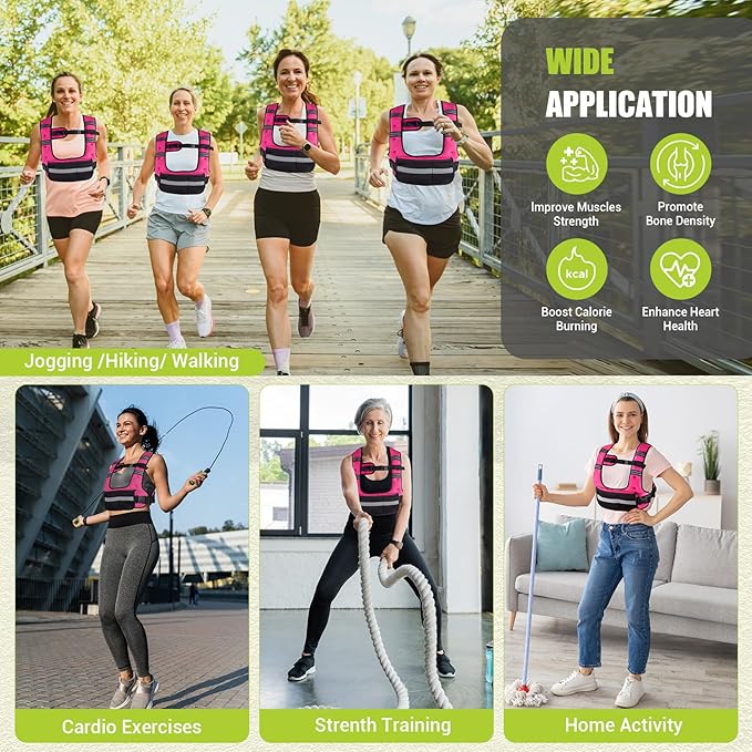 Adjustable Weighted Vest for Women,6-12lb U-Shaped Weight Vest with 6 Iron Sand Bags,Rucking Vest with Extended Shoulder Pads & Plus Pockets for Running, Walking and Strength Training