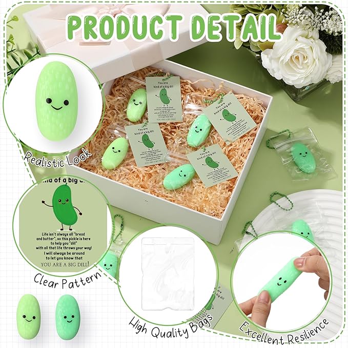 Wettarn 20 Sets Pickle Gifts Pickle Stress Balls Employee Appreciation Gift Cucumber Stress Relief Toy with Inspirational Support Card Thank You Gift for Coworker Office Halloween Stocking Stuffers