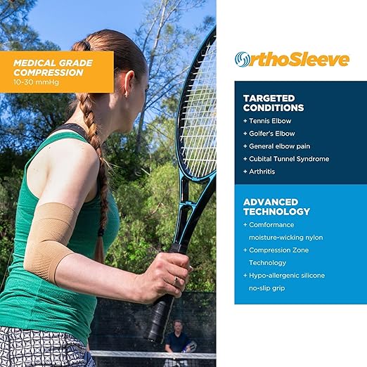 OrthoSleeve Tennis | Golfer's Elbow Brace for tendonitis, medial and lateral epicondylitis and general forearm and elbow pain