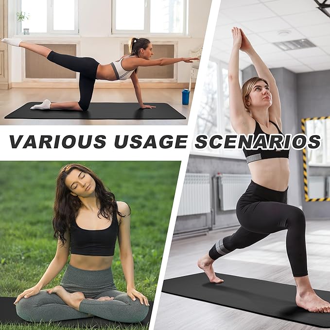 Quality Exercise Yoga Mat, 1/2-Inch Thick High-Density Foam for Full-body workout, Anti-Tear and non-slip Surface, Includes Carry Strap for Home & Studio Workouts,Multiple Options