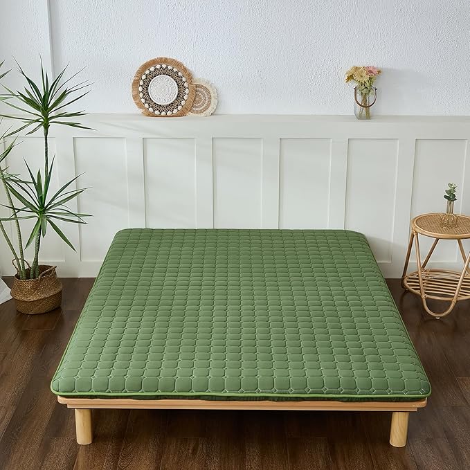 Japanese Floor Mattress Full, Anti-Slip Japanese Futon Foldable Tatami Mat for Guests, Green