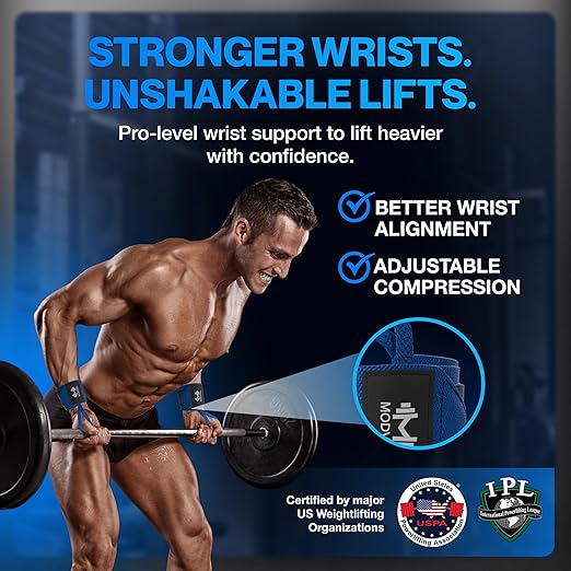 Modvel Adjustable Wrist Wraps for Gym & Lifting – Thick, Breathable Support Straps for Wrist Stability, Comfort & Grip – Ideal for Weight Training, CrossFit & Gym Workouts – Blue/Black (2-Pack)