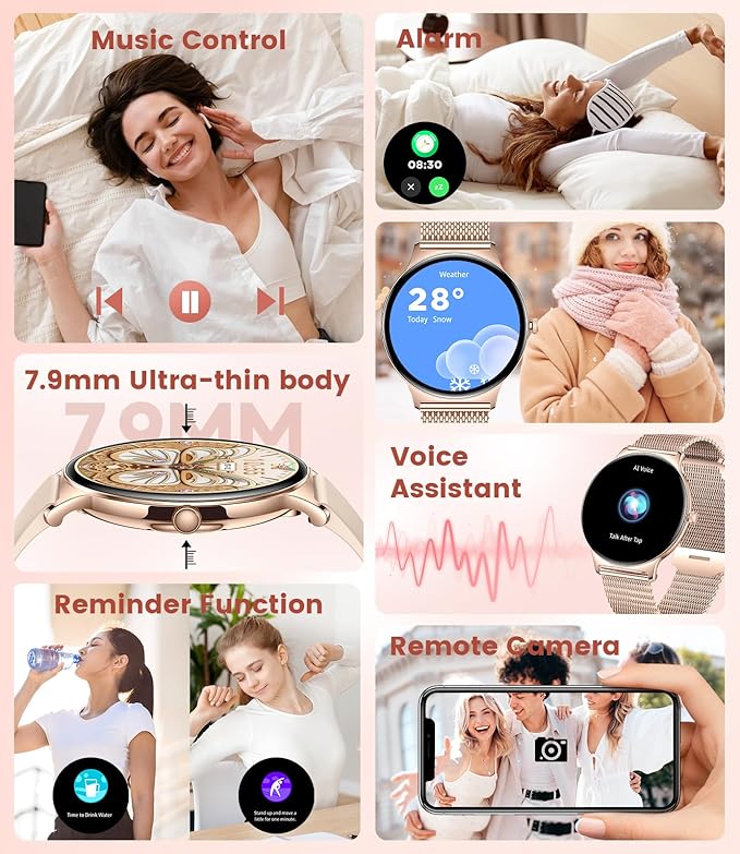 LIGE Smart Watch for Women(Dial/Answer Calls), 1.43" AMOLED HD Display, 100+ Sports Modes Fitness Tracker Watch, 5ATM Waterproof/IP68/Sleep Smartwatch Womens, Ladies Smart Watches for iOS Android