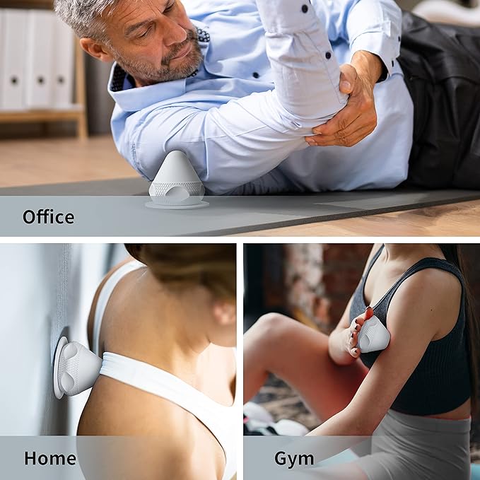 Mountable Self-Massage Ball Handfree with Suction Cup,Deep Tissue Back Sore Muscle Knot Massager,Myofascial Release,Manual Massage Balls, Foot Plantar Fasciitis, Back Stress Relief - Gray