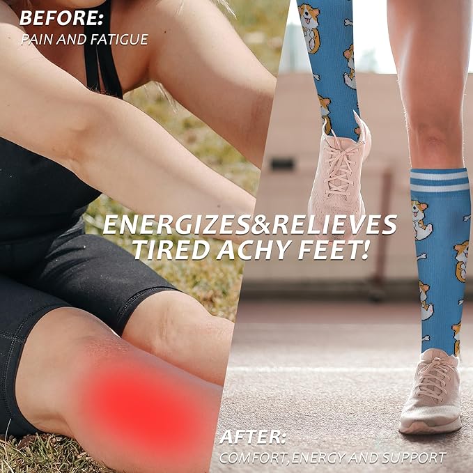 fenglaoda Compression Socks Women Men 6 Pairs, Knee High Best Support Circulation Socks for Running, Travel, Flight, Nurse