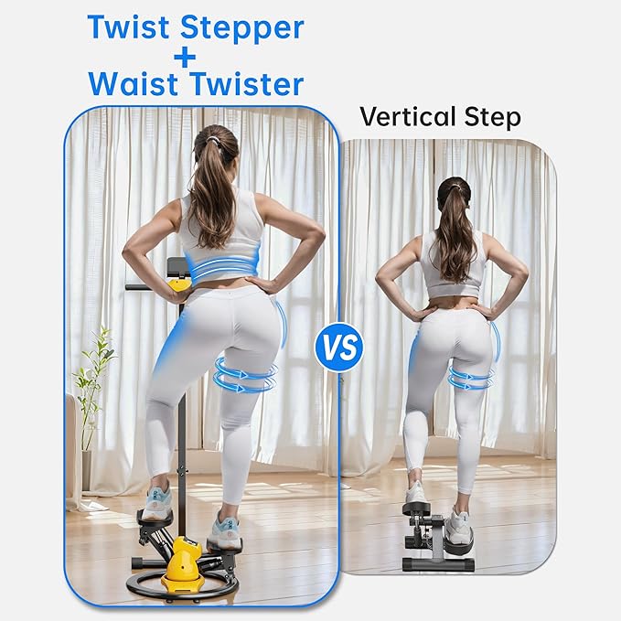 2-in-1 Twist Stepper with Adjustable Handlebar | Added 360° Twisting Function, Quiet Steppers for Exercise at Home, Stepper Machine with 300 LBS Capacity for Full Body Workout, with LCD Monitor