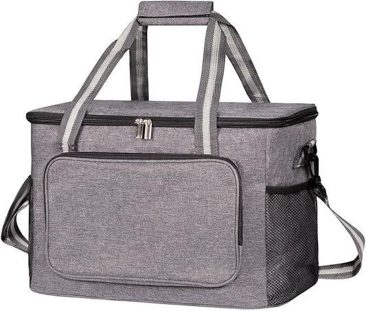 iknoe Large Cooler Bag Collapsible, 24L Insulated Bags, Leakproof Lunch Cooler Tote with Multi-Pockets for Adult Insulated Thermal Bag for Beach, Picnic, Office Work, Grey 36-Can