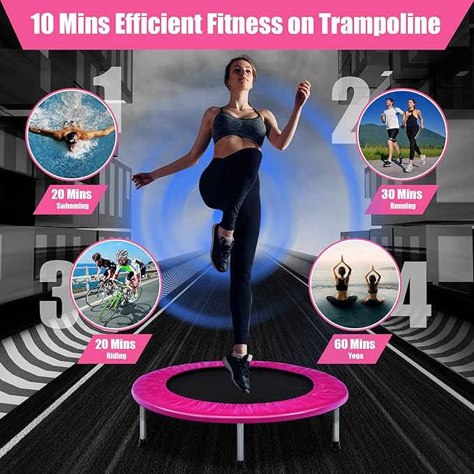 GYMAX Rebounder Trampoline for Adults, Mini Exercise Trampoline with Safety Pad, Foldable Rebounding Fitness Trampoline for Indoor/Outdoor, Small Workout Trampoline for Adults (Blue)