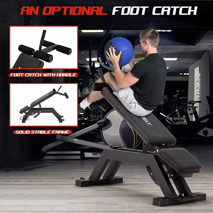 Adjustable Weight Bench for Home Gym, Decline Flat Incline Bench with Leg Extension & Preacher Curl Attachment for Bench Press, Sit Up, Leg Curl & Ab Workout