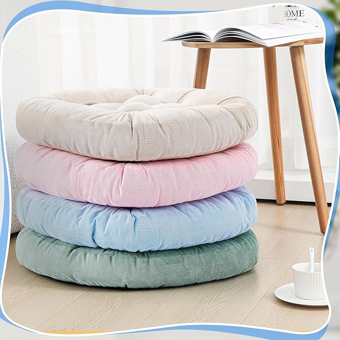 Jerify Floor Pillow Cushions 22 x 22 Inch Round Square Large Meditation Floor Pillow for Classroom Adult Meditation Picnic Party Cushion for Seating Gift Christmas(Round,Light Colors,4 Pcs)