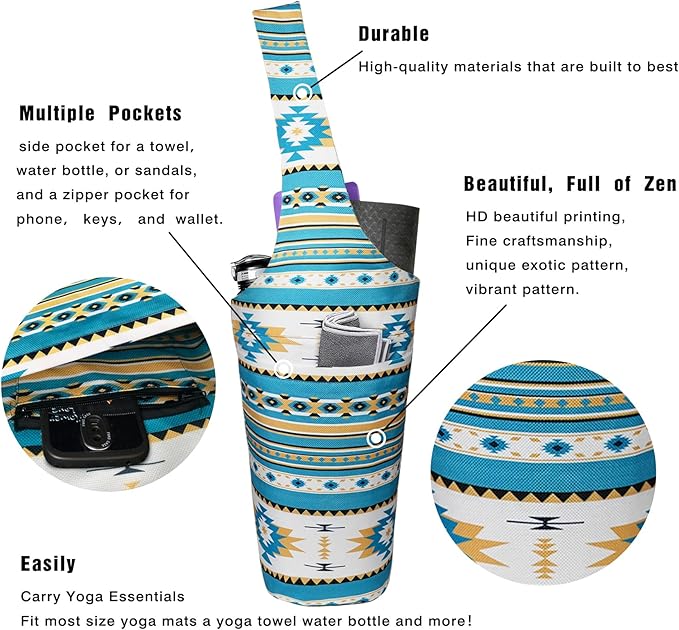 Fashion Printed Yoga Mat Bag with Large Side Pocket & Zipper Pocket Long Tote Yoga Bag Fit Most Size Mats - Holds More Yoga Accessories