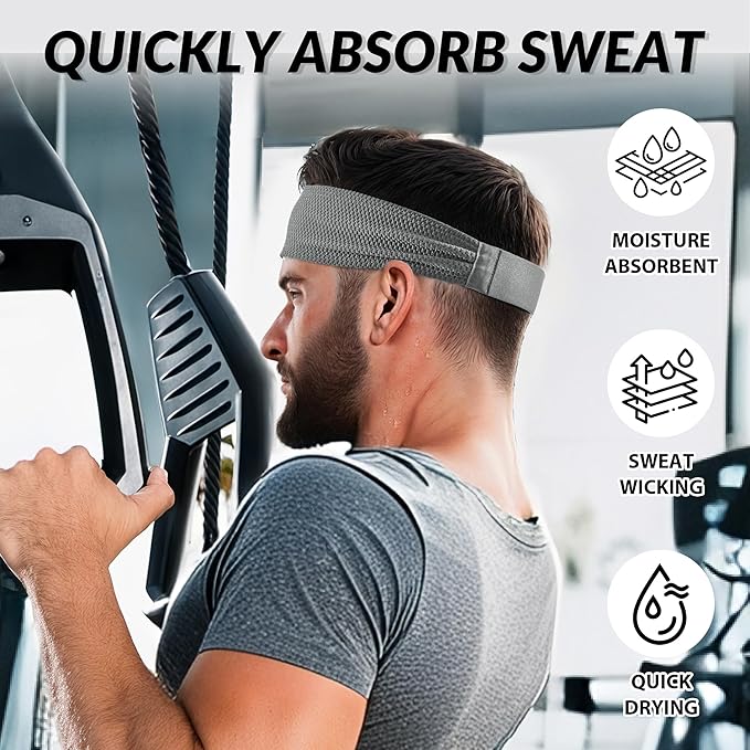 Sukeen Sports Headbands for Men, Moisture Wicking Sweat Bands Headbands Non-Slip, Breathable Elastic Sweatband, Running Headband for Yoga, Tennis, Fitness Workout