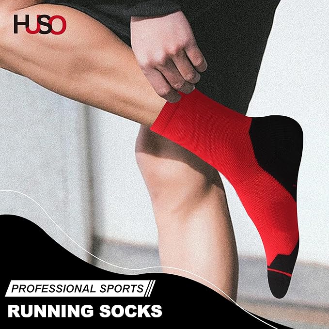 HUSO Compression Ankle Running Socks: Athletic Socks for Men Women with Cushion,Work Hiking Basketball Sport Socks 3 Pairs