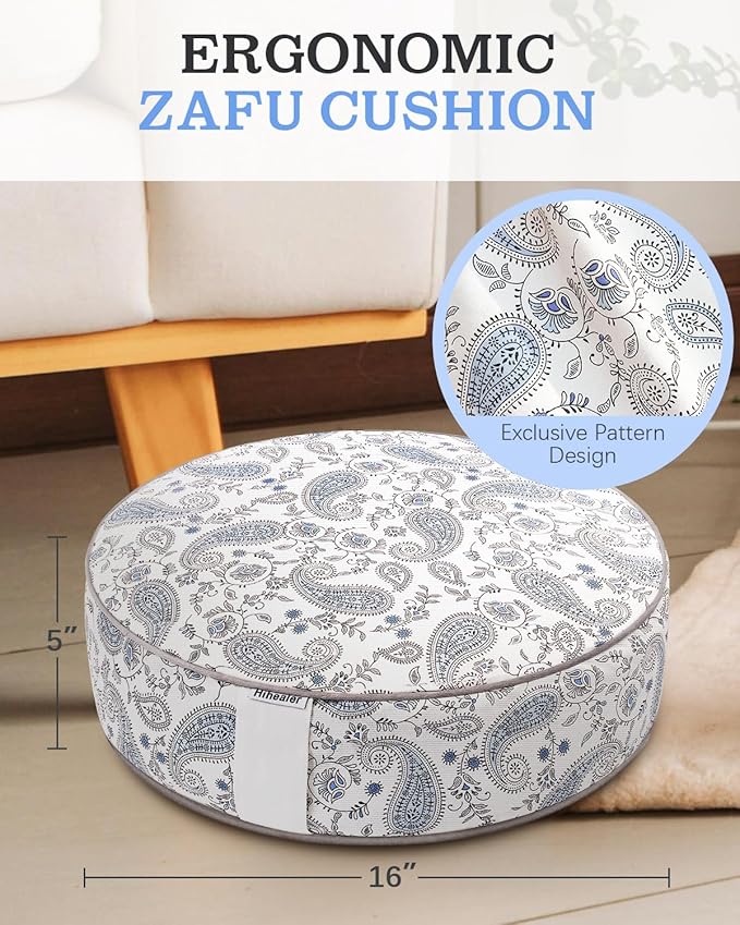 Hihealer Meditation Cushion, Traditional Tibetan Meditation Pillow Velvet Cover - Large Floor Cushion Seating for Adults - Yoga Buckwheat Bolster for Women、Moms