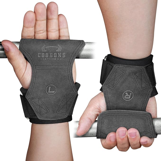 Lifting Wrist Straps for Weightlifting, Double Layer Leather for Weight Lifting Wrist Wraps, Deadlifts, Heavy Powerlifting and Adjustable Wrist Hooks for Strength Training, Gym Workouts Men/Women