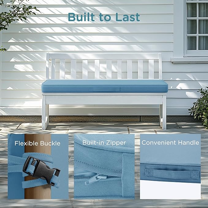 Codi Outdoor Bench Cushion 36 inch, Double Waterproof Patio Furniture Cushions Replacement for Swing, Porch, Couch, 36x18x3'', Teal Blue