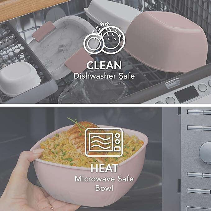 Bentgo Salad Container - 54 oz Bowl with 4-Compartment Toppings Tray, Dressing Container, Reusable Fork, BPA-Free Lunch Box for Meal Prep & Food Storage; Removable Bento Tray (Blush Marble)