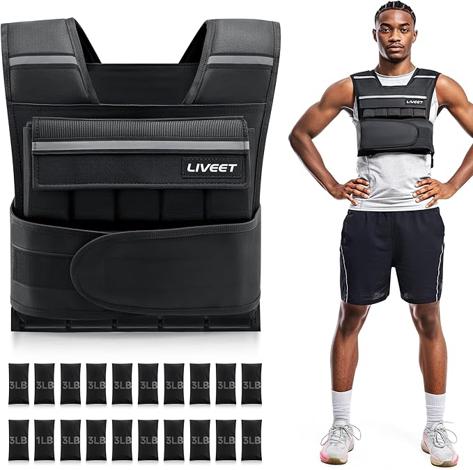 Adjustable Weighted Vest for Men Women, 20lb 30lb 45lb 60lb Weight Vest with 20 Removable Weights, Heavy Duty Running Vest with Reflective Strips for Walking Strength Training Calisthenics
