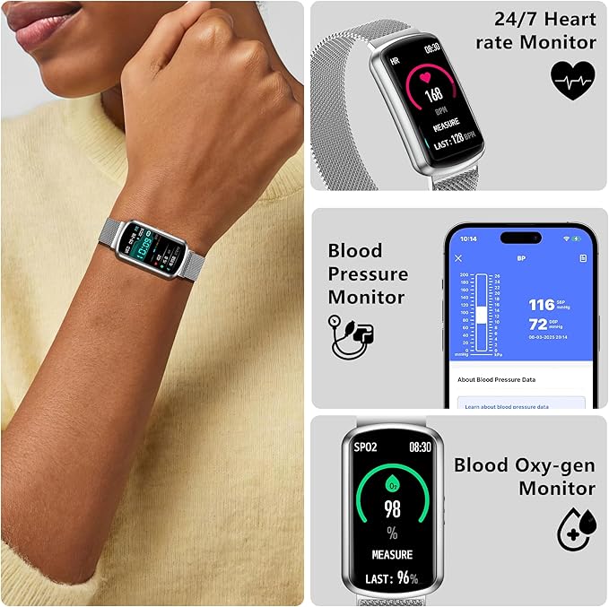 Health Fitness Tracker, Smart Watch with 24/7 Heart Rate and Blood Pressure Monitor, Activity Tracker with Blood Oxygen, 120 Sport Mode Waterproof Sleep Tracker for Women Men