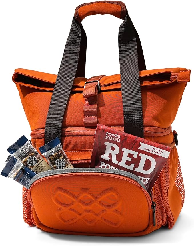 Dual Compartment Insulated Lunch bag, with 2 Leakproof Compartments & Roll-top, 13L lunchbox for work (Brown Orange)