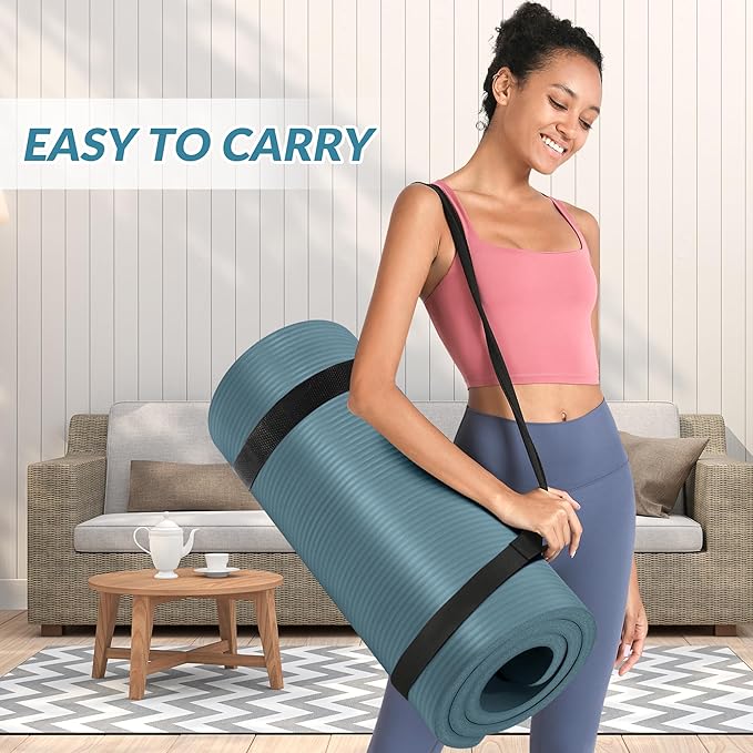 BalanceFrom 1-Inch Thick High-Density Exercise Yoga Mat, Non-Slip Workout Mat with Carry Strap for Men & Women, Ideal for Pilates, Stretching & Floor Exercises at Home or Gym, Multiple Color