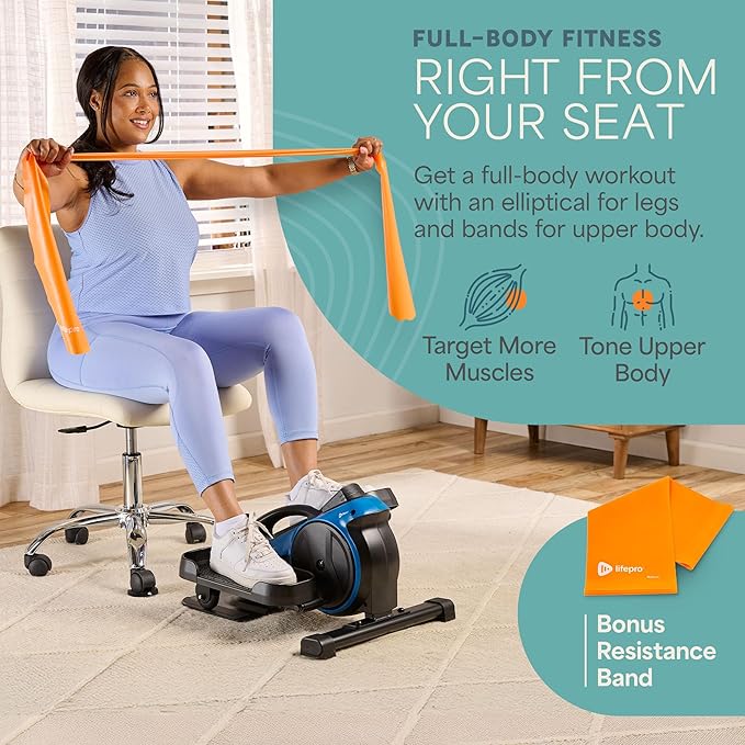 Lifepro Under Desk Elliptical Exercise Machine with or without Red Light, Seated Pedal Exerciser for Seniors & Adults, Quiet Elliptical Machine for Home or Office, Portable Leg Exerciser While Sitting