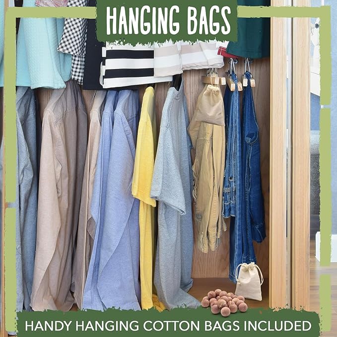 ecoKiwi Cedar Balls for Clothes Storage 40 Pack - 100% Natural Red Cedar Blocks for Clothes Storage - Aromatic Cedar Chips for Closets & Drawers - Cedarwood Oil Planks with Sandpaper & 3 Cotton Bags