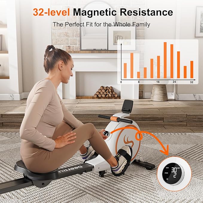 DeerRun Rowing Machines for Home, 32 Levels of Quiet Resistance Magnetic Rowing Machine, 300LBS Capacity, Row Machine with LED Monitor & Comfortable Seat, Bluetooth, App Supported and Tablet Holder