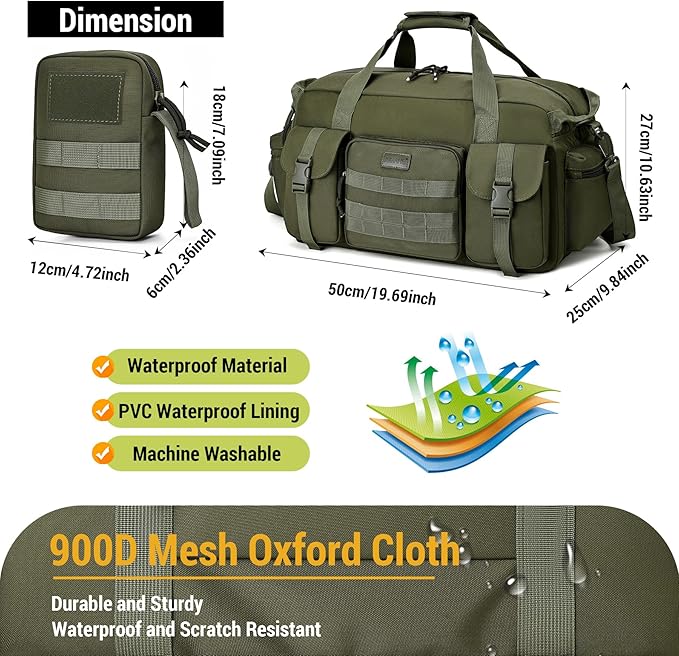 Duffle Bag for Men Women, Gym Bags & Tactical Duffle Bag with Shoe Compartment, Weekender Overnight Bag for Travel Workout, ArmyGreen