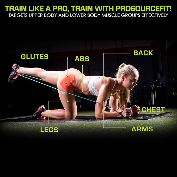 ProsourceFit Single Stackable Resistance Bands with Door Anchor and Exercise Guide, 8-12 LB, Heavy Duty Fitness Tube for Full-Body Exercises and Home Workouts, Red