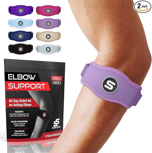 Sleeve Stars Tennis Elbow Brace for Women - Adjustable Tennis Elbow Strap, Golfers Elbow Brace for Men, Counterforce Brace for Tennis Elbow for Tendonitis Relief, Fits 9"-23" (Pair/Light Purple)