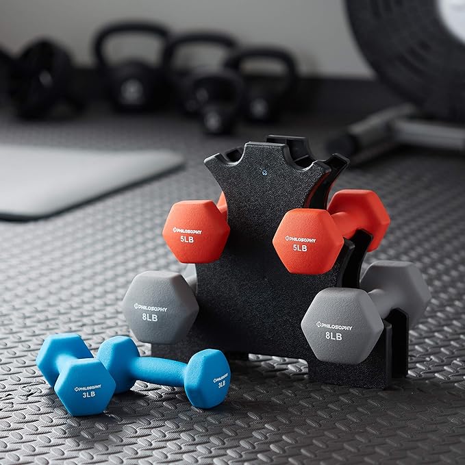 Philosophy Gym Neoprene Dumbbell Hand Weights, Set of 6 with Stand