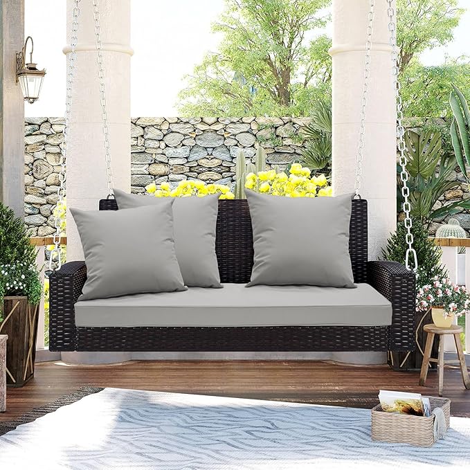 Outdoor Bench Cushion 48 x 18 x 3 Inch, Waterproof Patio Furniture Cushions with Ties, Non-Slip Rectangle Bench Seat Cushion Foam Pad for Garden Sofa Settee Couch Swing, Light Gray