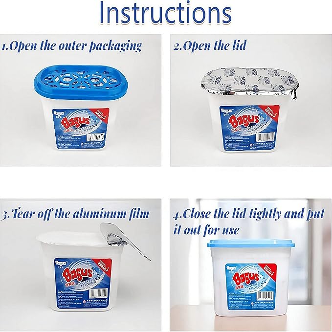 Bagus Moisture Absorbers Boxes (4 Pack) - 10.5 Oz Dehumidification Containers for Closet, Bathroom, Storage, Kitchen, Car, RV, Boat | Long-Lasting Humidity Control & Odor-Free Solution(Ocean Breeze)