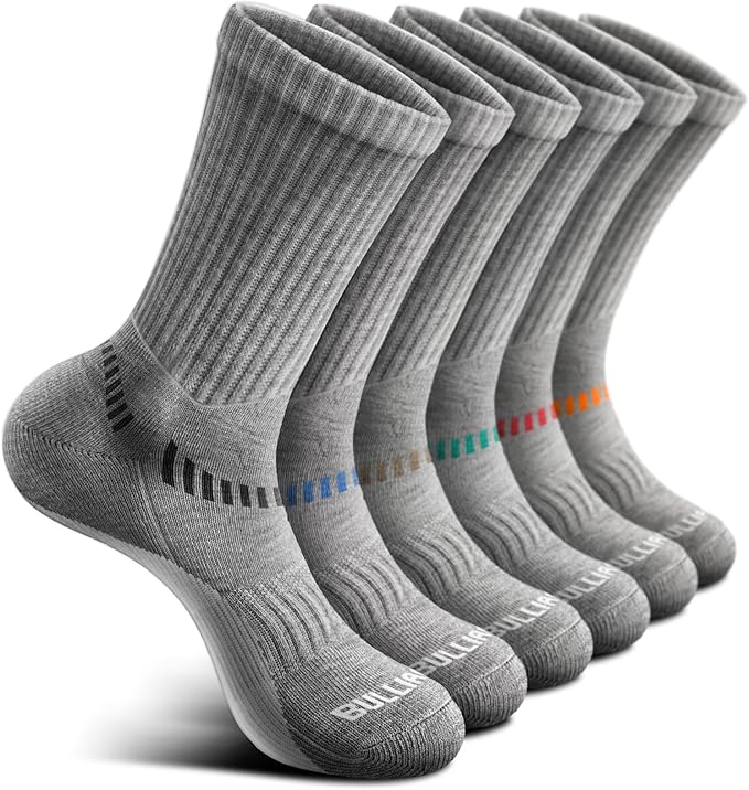 BULLIANT Compression Socks for Men 6Pairs, Athletic Crew Socks Cushioned For Men Sports Running-Arch Support