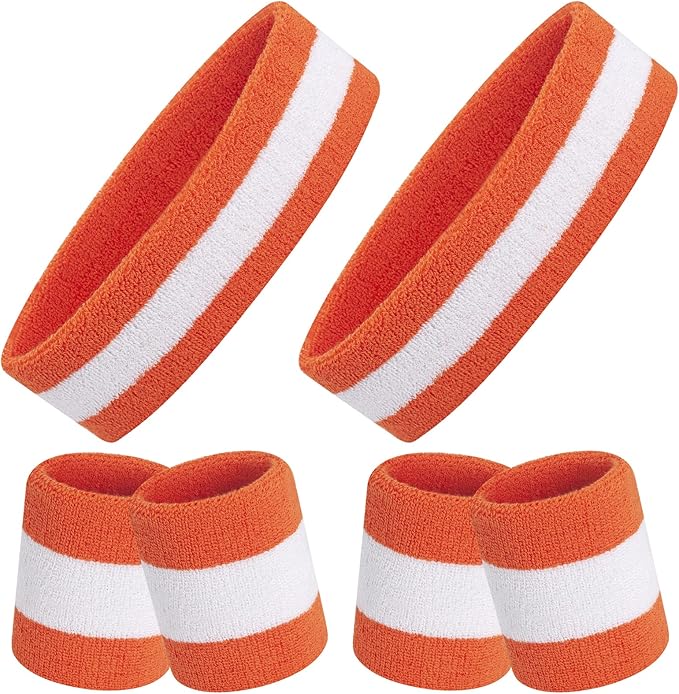 ONUPGO 6 Pieces Sweatbands Set - Sports Headbands Wristbands for Men & Women,Cotton Terry Cloth Sweatband for Tennis,Basketball,Gym,Working Out - Moisture Wicking Elasticity