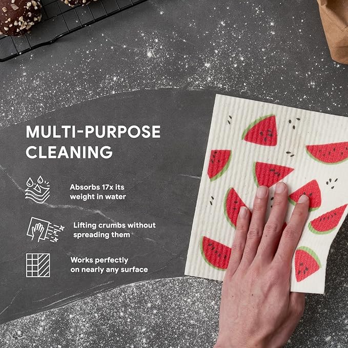 RECYCO Swedish Dishcloths for Kitchen | 6 Pack Tropical Fruit Washable Dish Rags | Cellulose Reusable Cleaning Paper Towels | Absorbent Counter Dish Cloth Sponge Kitchen Wipes, 8" L x 7" W