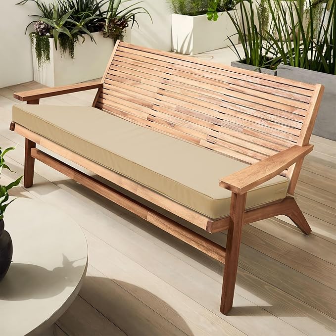 Outdoor Bench Cushion 48 x 18 x 3 Inch, Waterproof Patio Furniture Cushions with Ties, Non-Slip Rectangle Bench Seat Cushion Foam Pad for Garden Sofa Settee Couch Swing, Beige