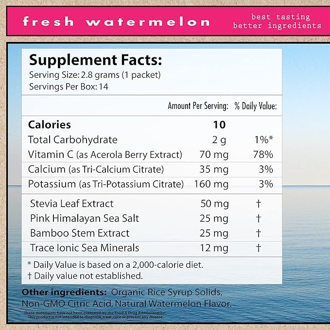 Superieur Electrolyte Powder Packets - Vegan Electrolyte Hydration Powder w/Sea Minerals - Keto Friendly, Non-GMO, Zero Sugar Electrolyte Supplement - Healthy Sports Drink - Watermelon (14 Packets)