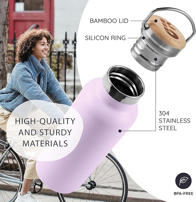 Bambaw 12 oz Insulated Water Bottle, Lavender Water Bottle for School, Reusable Water Bottle Stainless Steel, Thermo Water Bottle, Stainless Steel Water Bottle – Lavender Haze