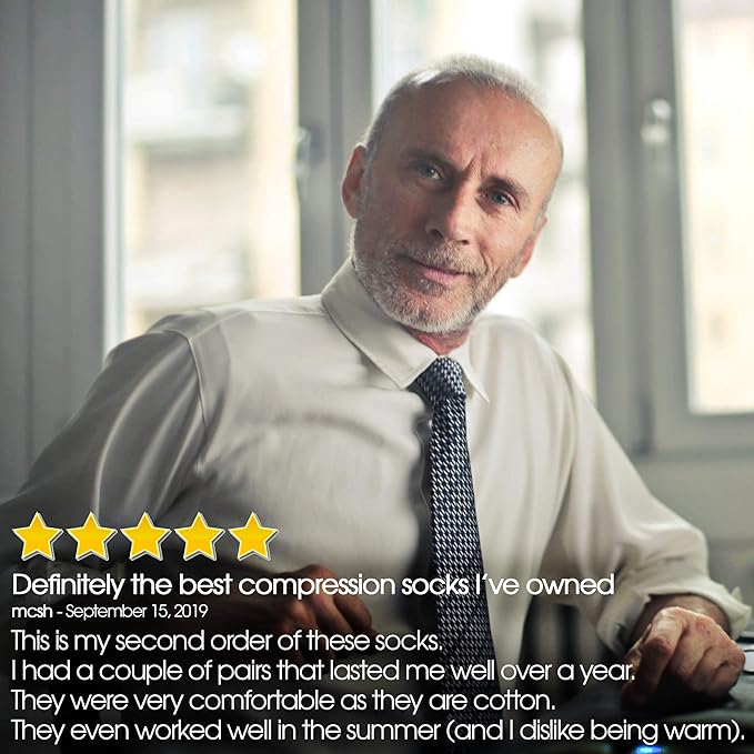 Cotton Compression Socks for Women & Men. 15-20 mmHg Support Knee-High Black X/L