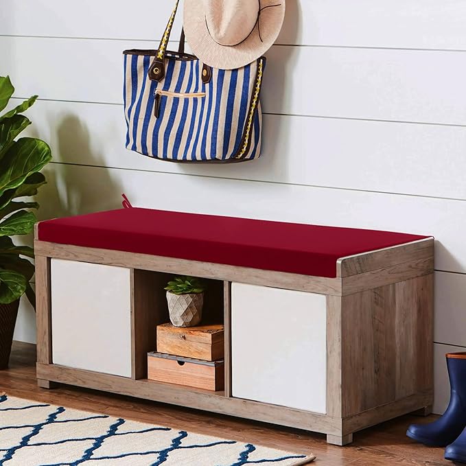 Outdoor Bench Cushion Waterproof 36"x14", Fade-Resistant Patio Furniture Replacement Pad with Ties - Also Fits Indoor Entryway Bench or Window Seat, Burgundy