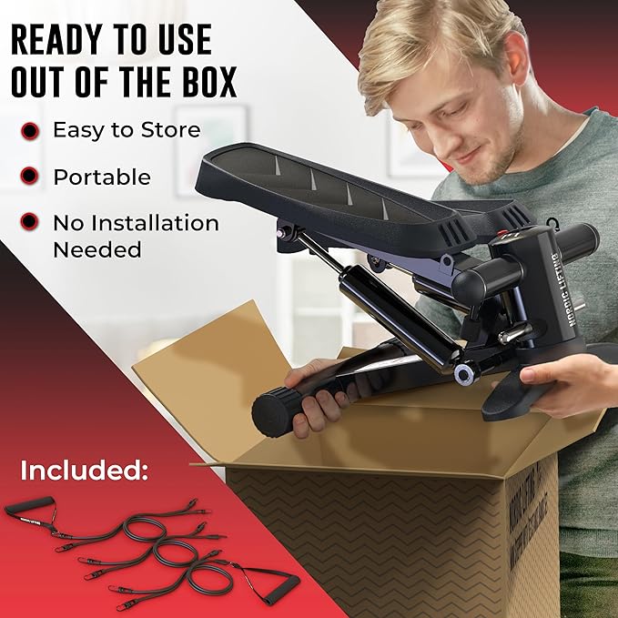 Nordic Lifting Mini Stepper Machine – Stair Climber w/Resistance Bands & LCD – Home Workout Stepper